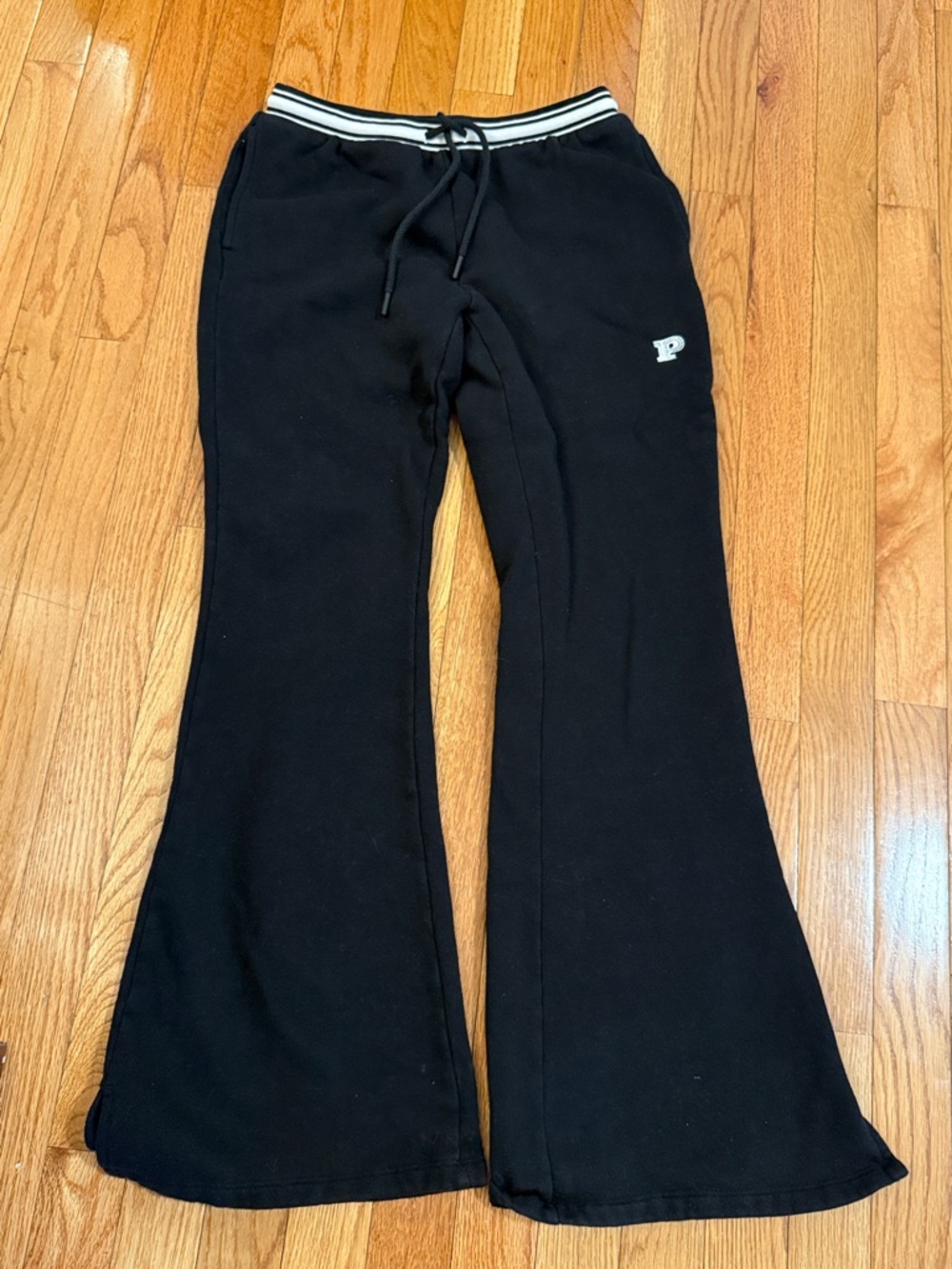PINK Victoria's Secret Black Flare Sweatpants with Striped Waistband